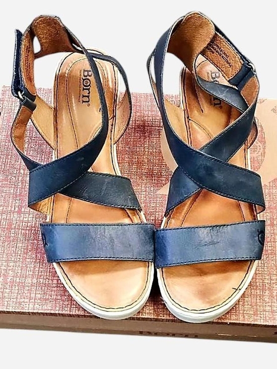 Born Shoes - Born Womens Navy Leather Crisscross Sandals